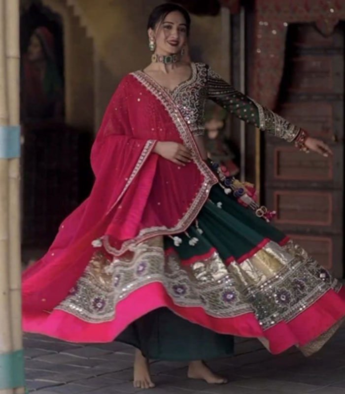 Green Unstitched Banaras Bridal Lehenga with Patola-style elephant & parrot  enclosed checked skirt, intricate dupatta