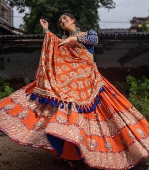 Orange And Blue New Stylish Designer Navratri Chaniya Choli With Dupatta