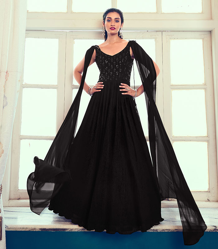 Black Georgette Anarkali Long Gown - Zakarto