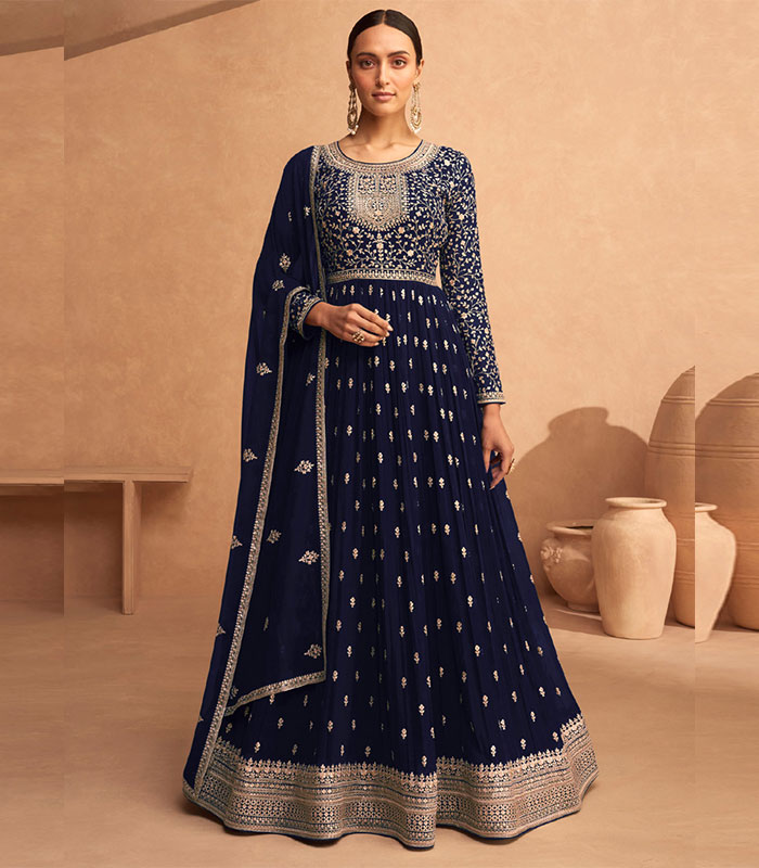 Buy Navy Blue Embroidered Wedding Anarkali Suit In USA, UK, Canada,  Australia, Newzeland online