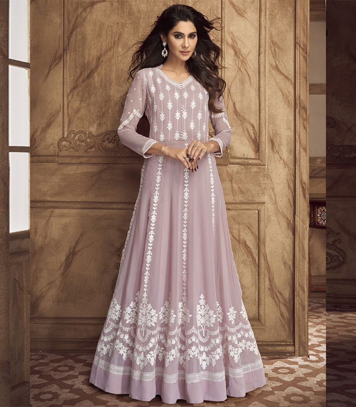 Grey embroidered anarkali gown by Panghat