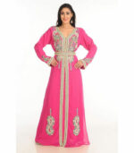 Pink Zari Work Stones & Beads Embellish Georgette Islamic Style Arabian Maxi Partywear Kaftan