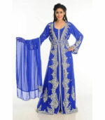 Blue Zari Work Stones & Beads Embellish Georgette Islamic Style Arabian Maxi Partywear Kaftan