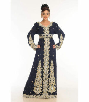 Black Embroidered Georgette Islamic Kaftan