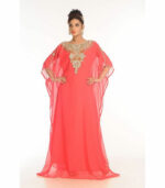 Peach Embroidered Georgette Islamic Kaftan