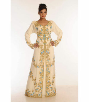 Cream Embroidered Georgette Islamic Kaftan