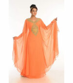 Peach Embroidered Georgette Islamic Kaftan