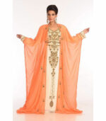 Inner Cream And Jacket Orange Embroidered Georgette Islamic Kaftan