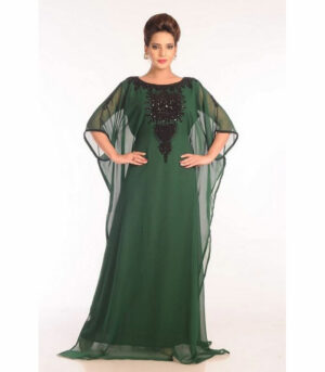 Green Georgette Embroidered Stitched Islamic Kaftans