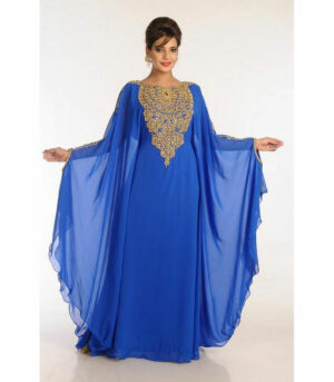 Blue Georgette Embroidered Stitched Islamic Kaftans