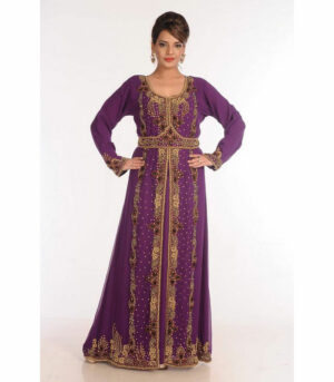 Georgette Purple Embroidered Islamic Kaftans