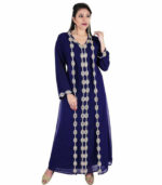 Navy Blue Georgette Islamic Kaftan With Zari And Stone Work