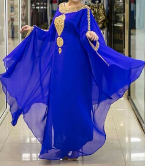 Royal Blue Dubai Beaded Kaftan Arabian Plus Size Abaya Party Fancy Dresses African Clothing Butterfly Stylish