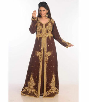 Brown Dubai Moroccan Kaftan Farasha Abaya Maxi Modern Fancy Floor Length Dress