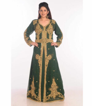 Green Dubai Moroccan Kaftan Farasha Abaya Maxi Modern Fancy Floor Length Dress