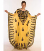 Yellow Kaftan Dubai Moroccan Farasha Abaya Maxi Modern Fancy Floor Length Dress