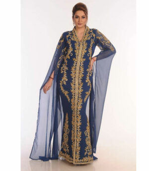 Blue Kaftan Dubai Moroccan Farasha Abaya Maxi Modern Fancy Floor Length Dress