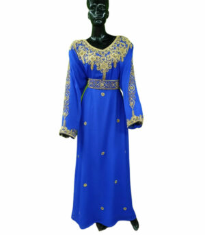 Royal Blue Color Dubai Moroccan Kaftan Farasha Abaya Maxi Modern Fancy Floor Length Dress